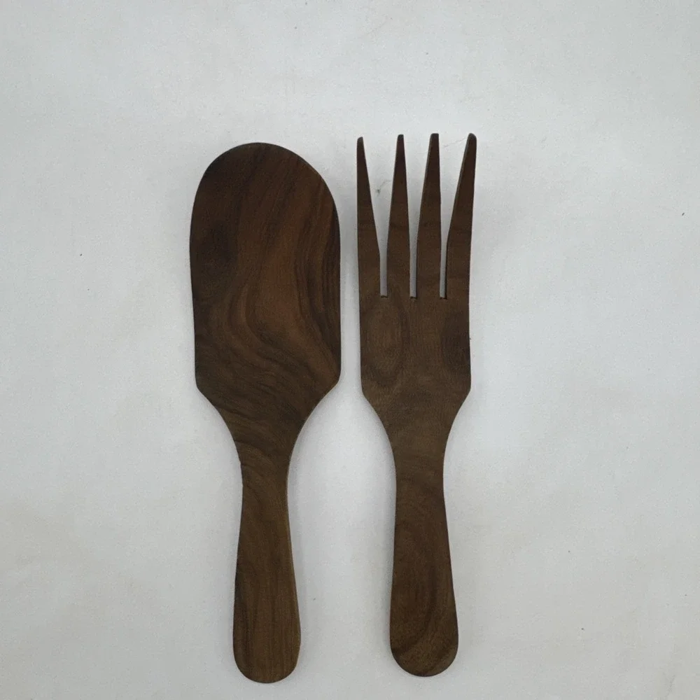 Set of 2 Vintage Wooden Serving/Salad Fork Paddle Spoon